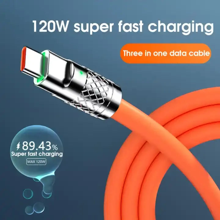 3 in 1 Fast Charging Cable High-Quality Customized Multi-function Mobile Phone 120w Liquid Silicone Type C